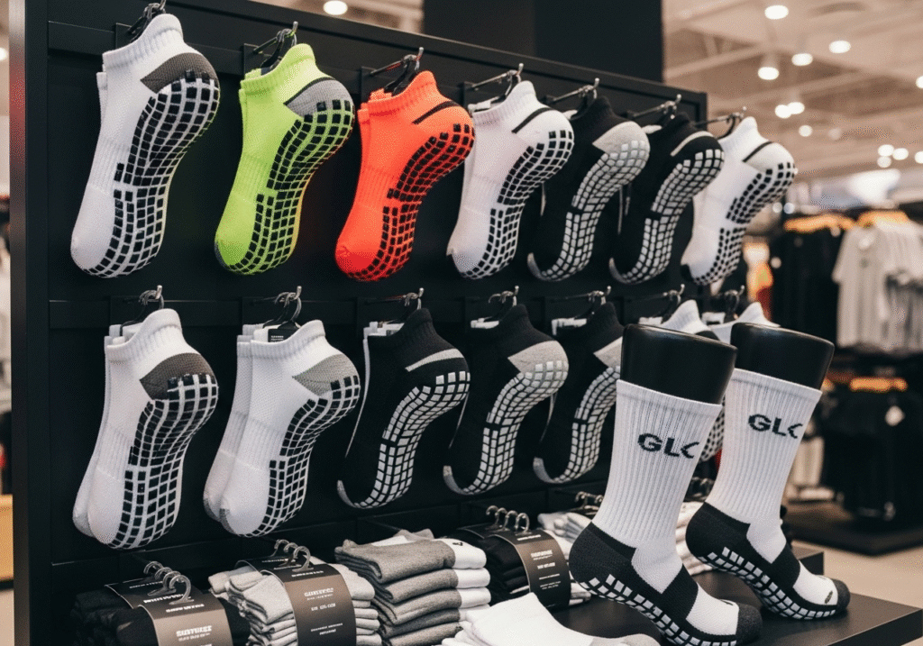 retailer looking at grip socks