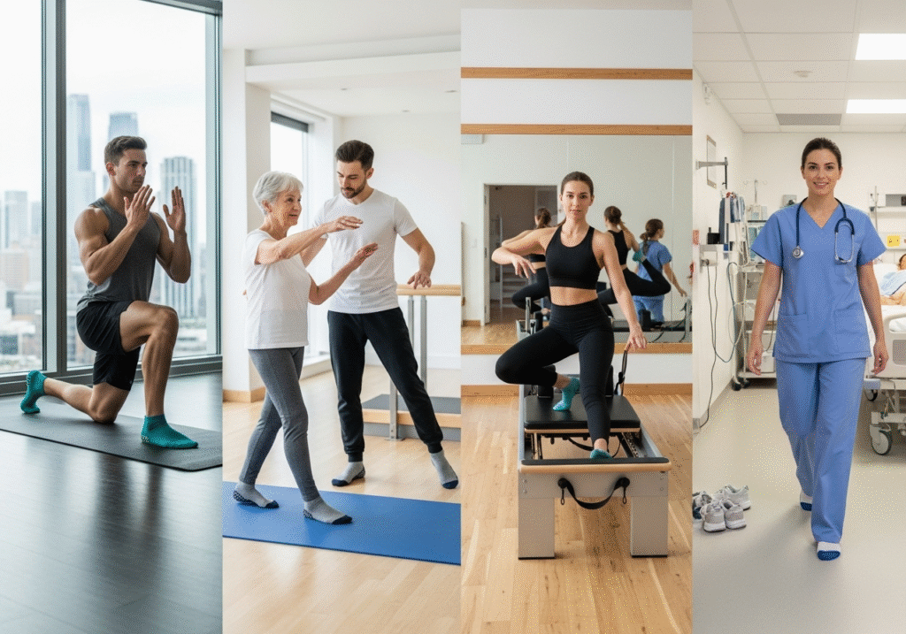 pilates instructor wearing grip socks