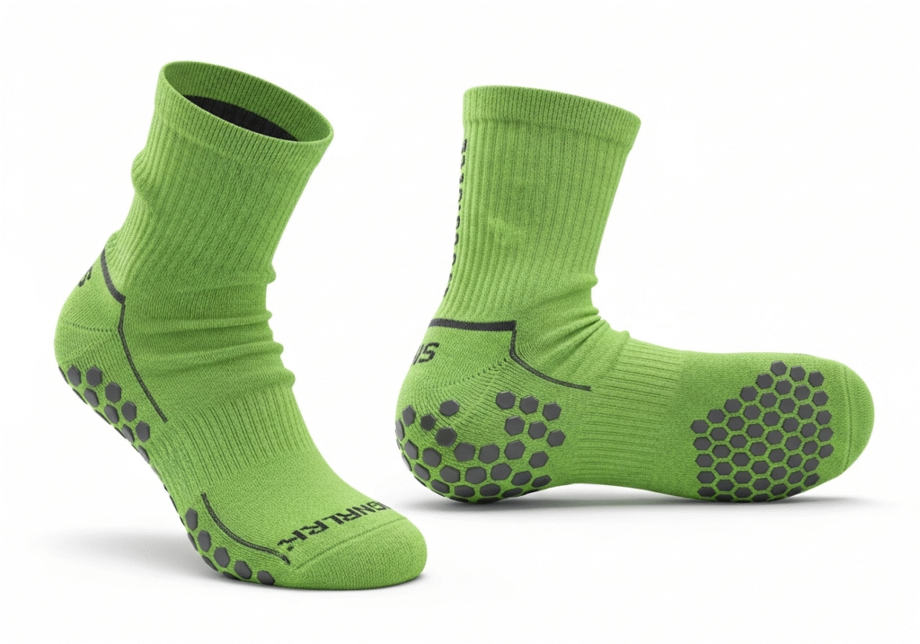 close-up of a performance running grip sock sole