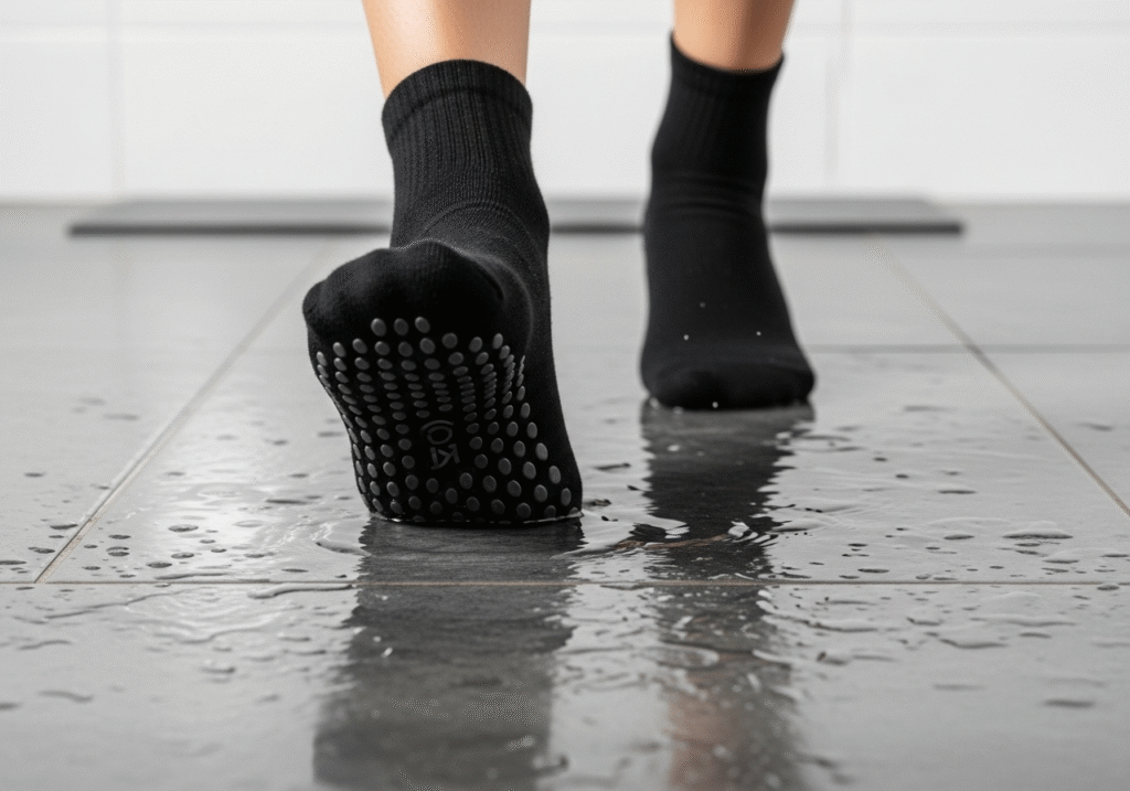 grip sock sole on wet floor