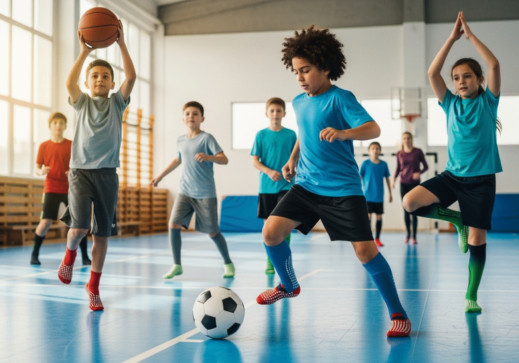 kids playing a game in a gym with improved stability