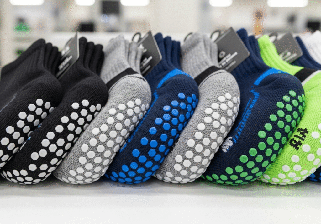 manufacturing process of applying grips to socks
