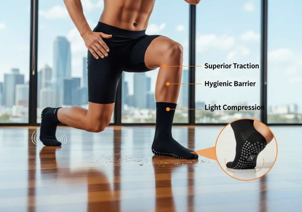 person in a yoga class wearing grip socks