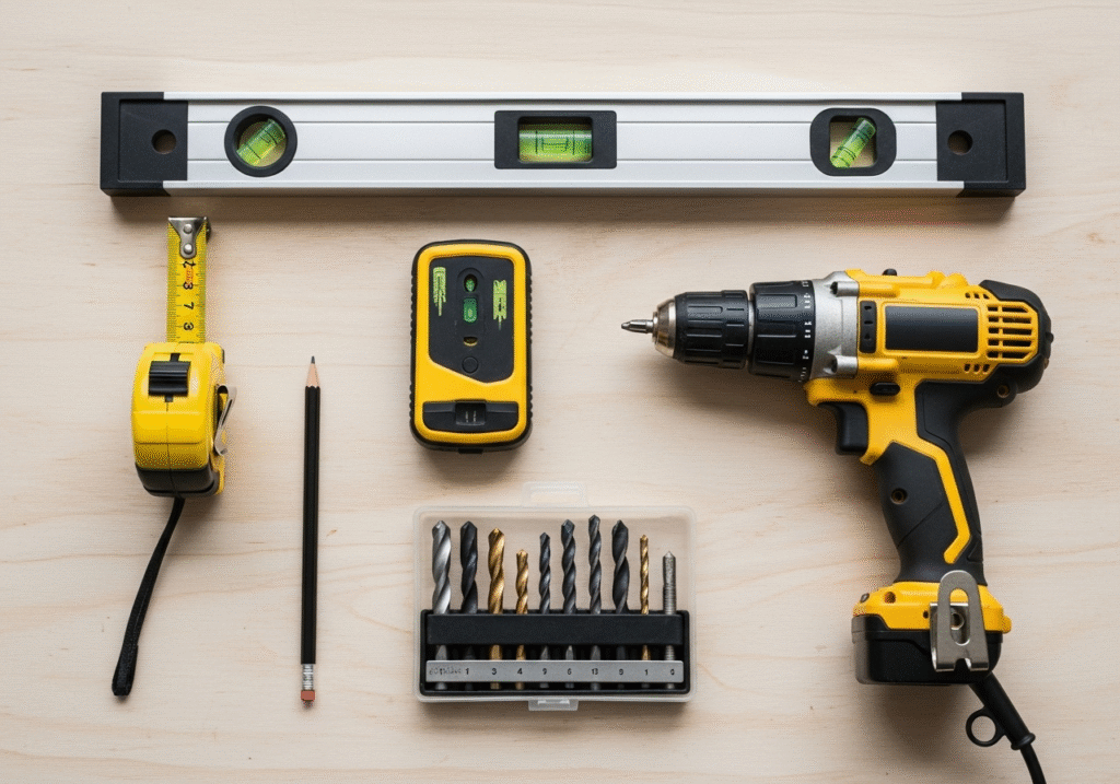 A person using a stud finder on a drywall to locate a secure mounting point