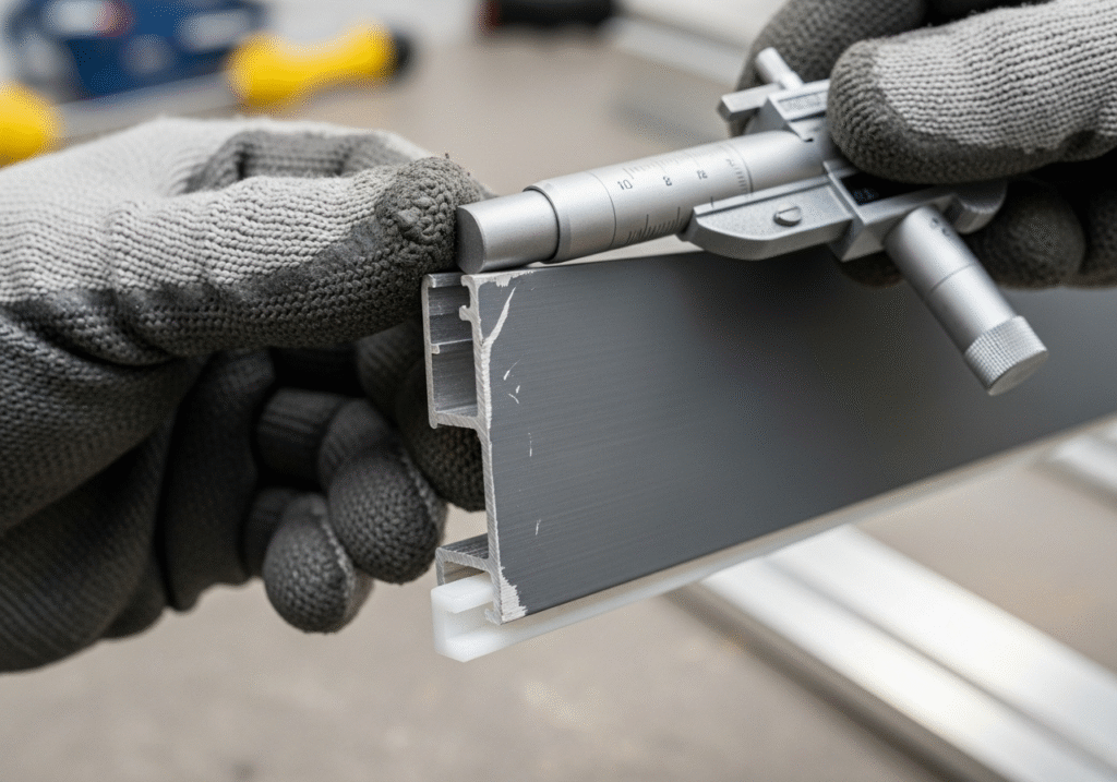 A close-up of a hand testing the smooth glide of a carrier inside a curtain track