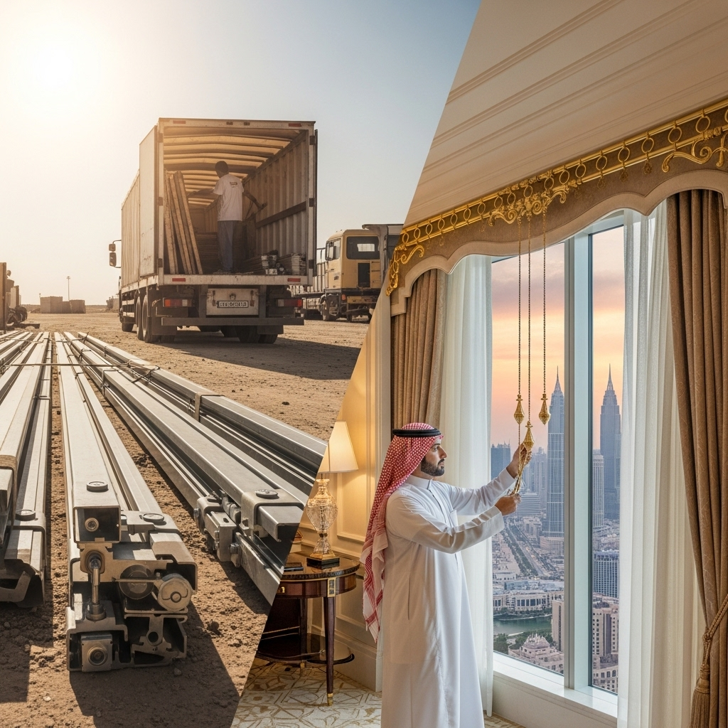 Modern curtain tracks in a new residential villa in Riyadh, Saudi Arabia