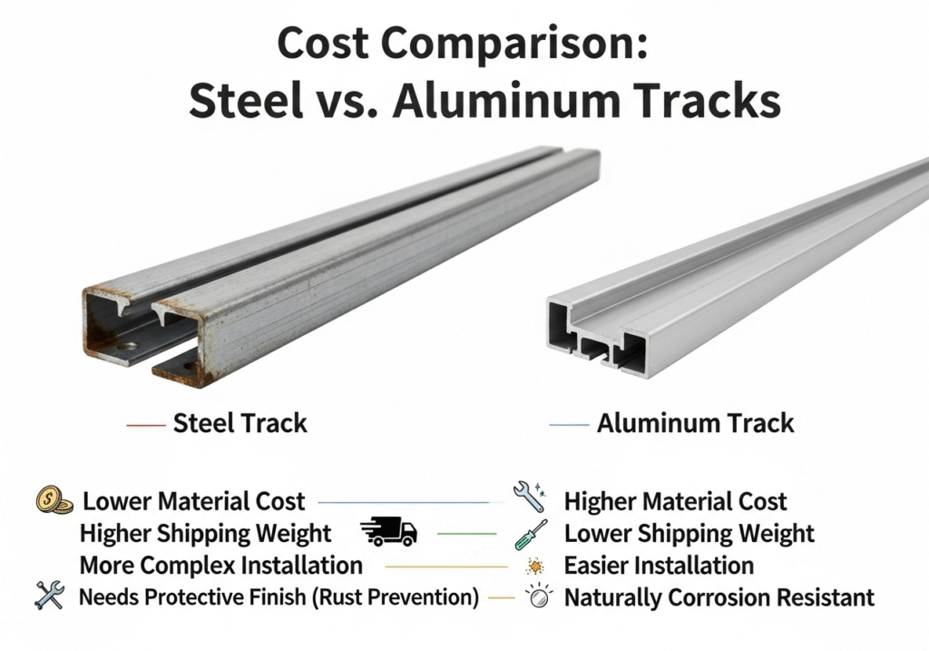 Cost comparison of aluminum vs. steel curtain tracks