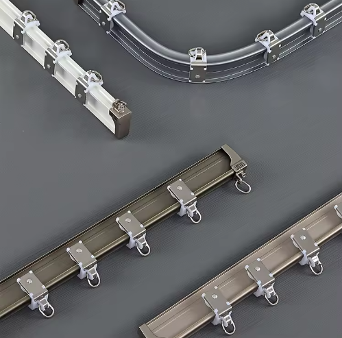 Organized Room-Specific Curtain Track Kitting An organized pallet with clearly labeled boxes, each containing a complete curtain track kit for a single room.