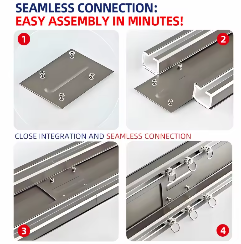 Precision Cutting of Aluminum Curtain Track A close-up of a factory's automated saw making a perfectly clean, sharp cut on an aluminum curtain track held in a secure clamp.
