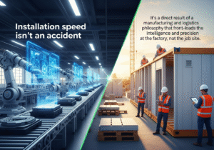 Illustration of efficient factory pre-assembly for curtain tracks, highlighting how precision manufacturing reduces on-site installation time compared to traditional methods.