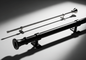 A side-by-side comparison of a standard thin curtain rod and a thick, heavy-duty rod, clearly showing the difference in diameter and strength.