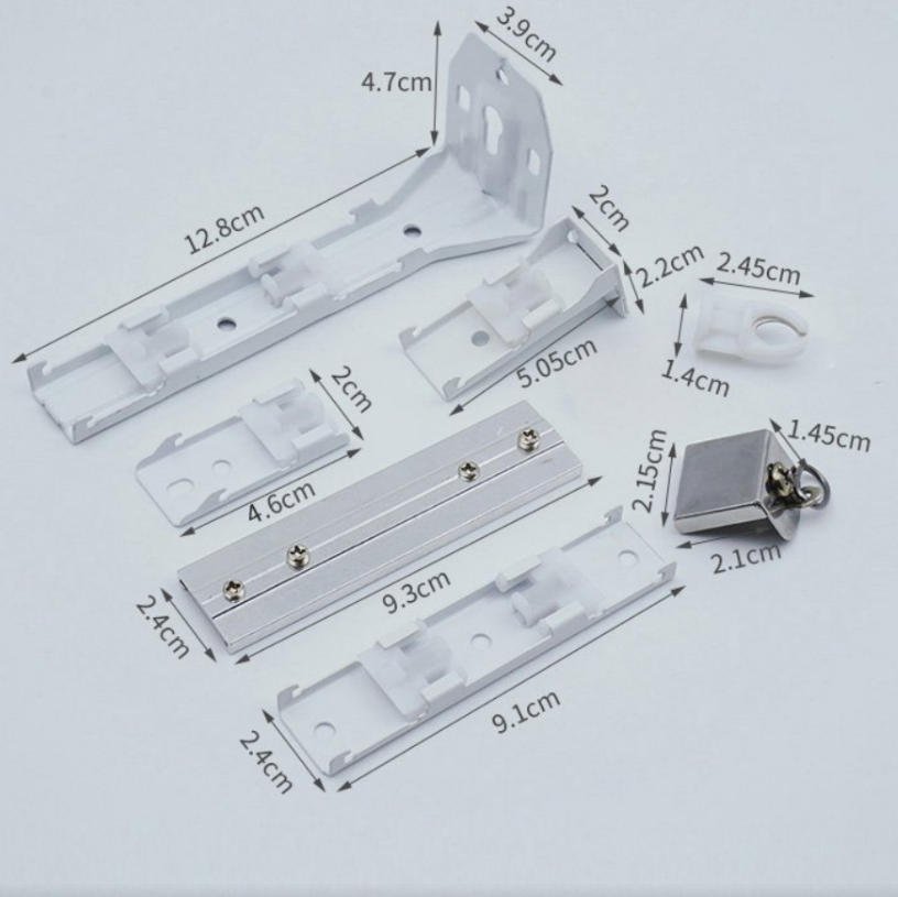 G107 straight curtain track accessories including rollers, brackets, and stainless steel end caps